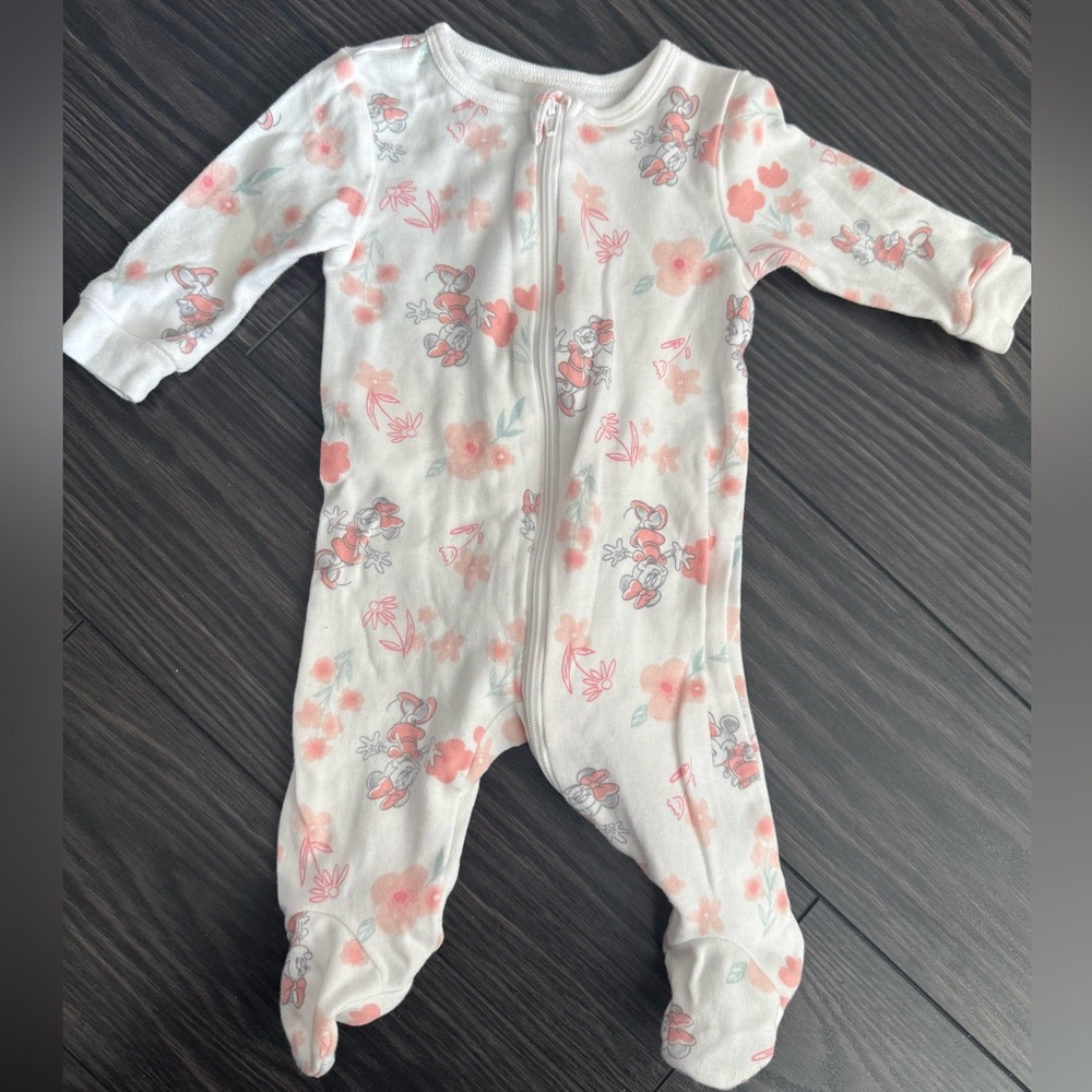 Disney Baby Minnie Mouse Pink Floral Print Infant One Piece Newborn 0-3 Months